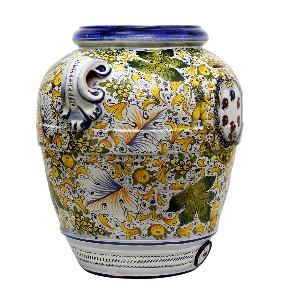 MAJOLICA CAFFAGIOLO: Extra Large Tuscan Orcio with Medici Crest - tops-selection.shop