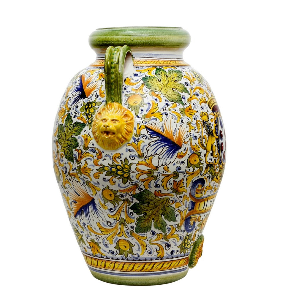 MAJOLICA CAFFAGIOLO: Extra Large Tuscan Orcio with Medici Crest + Lions - tops-selection.shop
