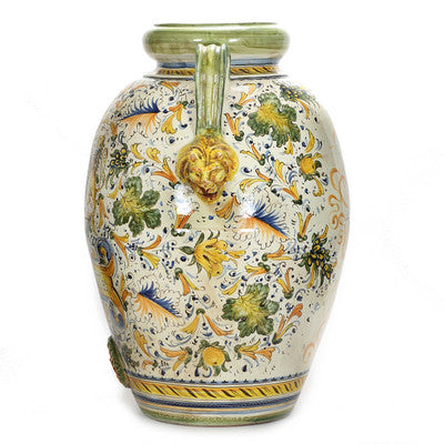 MAJOLICA CAFFAGIOLO: Extra Large Tuscan Orcio with Medici Crest + Lions - tops-selection.shop