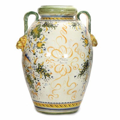 MAJOLICA CAFFAGIOLO: Extra Large Tuscan Orcio with Medici Crest + Lions - tops-selection.shop
