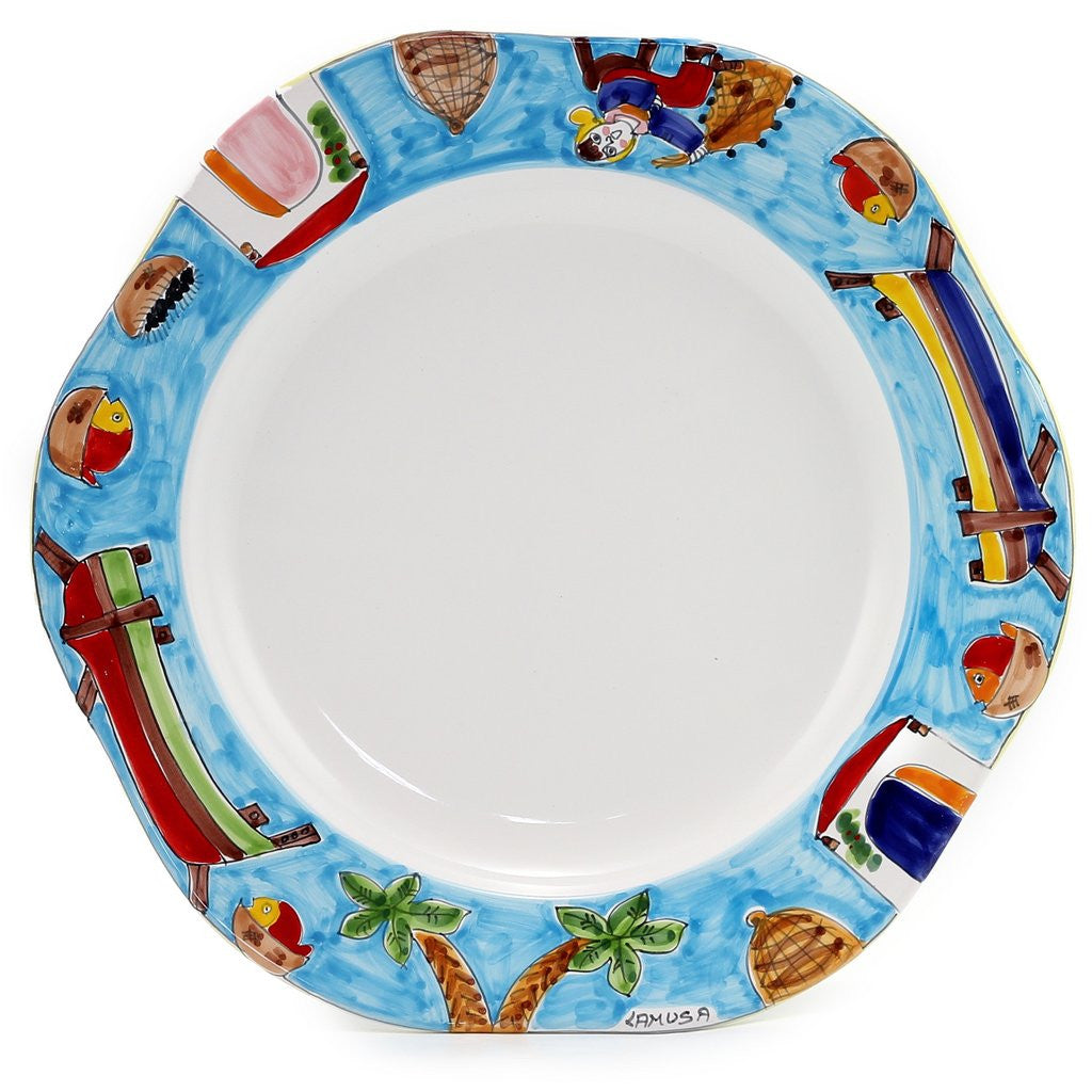 LA MUSA: Hexagonal Serving Charger Porticciolo Harbor Fisherman Boat - tops-selection.shop