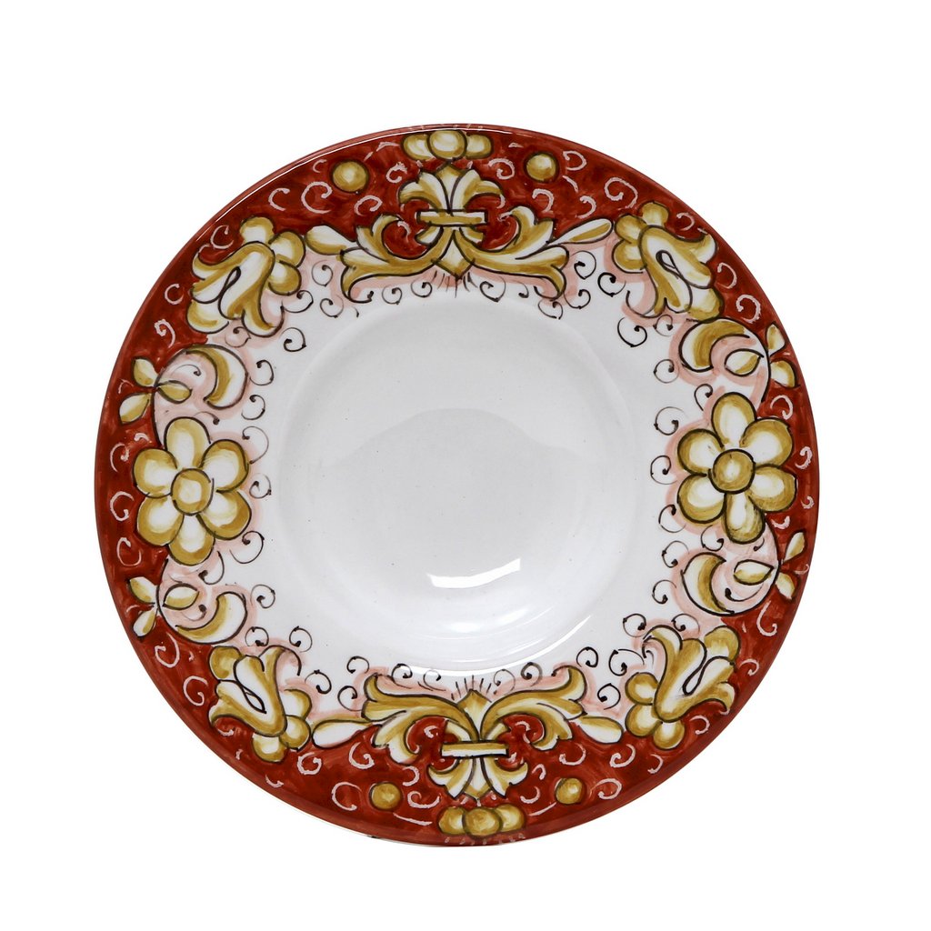 DERUTA COLORI: Olive Oil Fancy Dipping Bowl with large rim - CORAL RED - tops-selection.shop