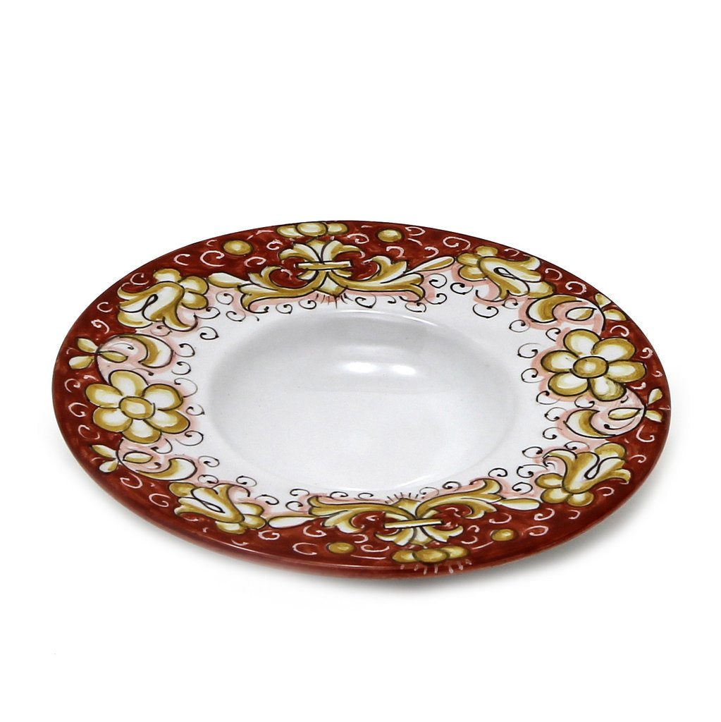 DERUTA COLORI: Olive Oil Fancy Dipping Bowl with large rim - CORAL RED - tops-selection.shop