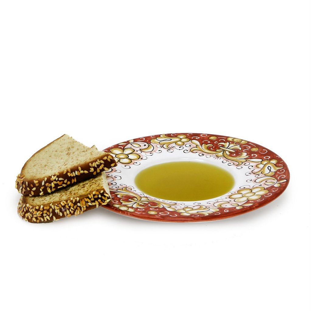 DERUTA COLORI: Olive Oil Fancy Dipping Bowl with large rim - CORAL RED - tops-selection.shop