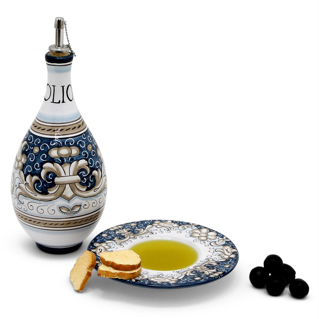 DERUTA COLORI: Olive Oil Fancy Dipping Bowl with large rim BLUE ANTICO Color - tops-selection.shop