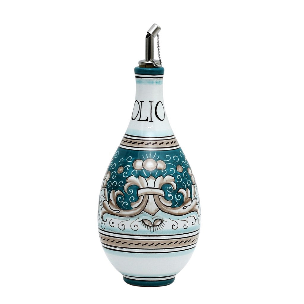DERUTA COLORI: Traditional Olive Oil Bottle with pourer AQUA/TEAL Color - tops-selection.shop