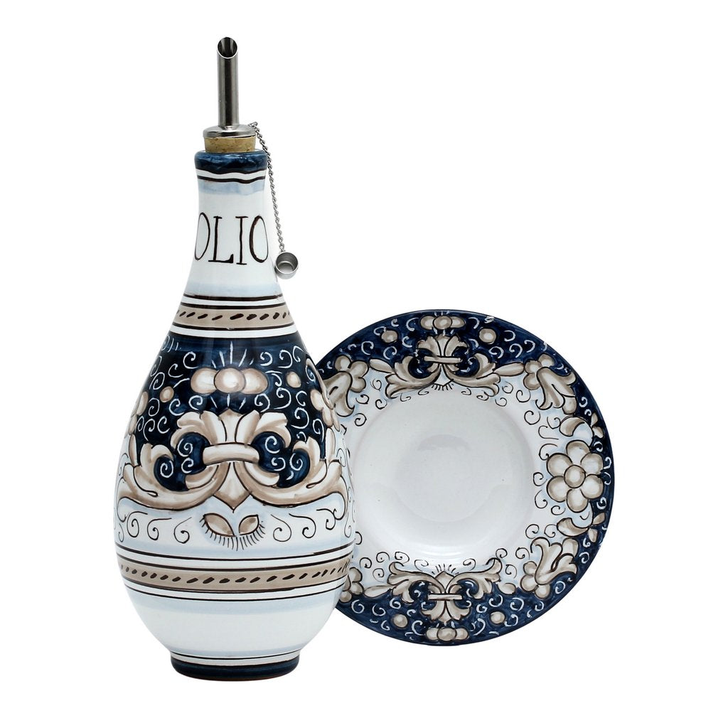 DERUTA COLORI: Olive Oil Fancy Dipping Bowl with large rim BLUE ANTICO Color - tops-selection.shop