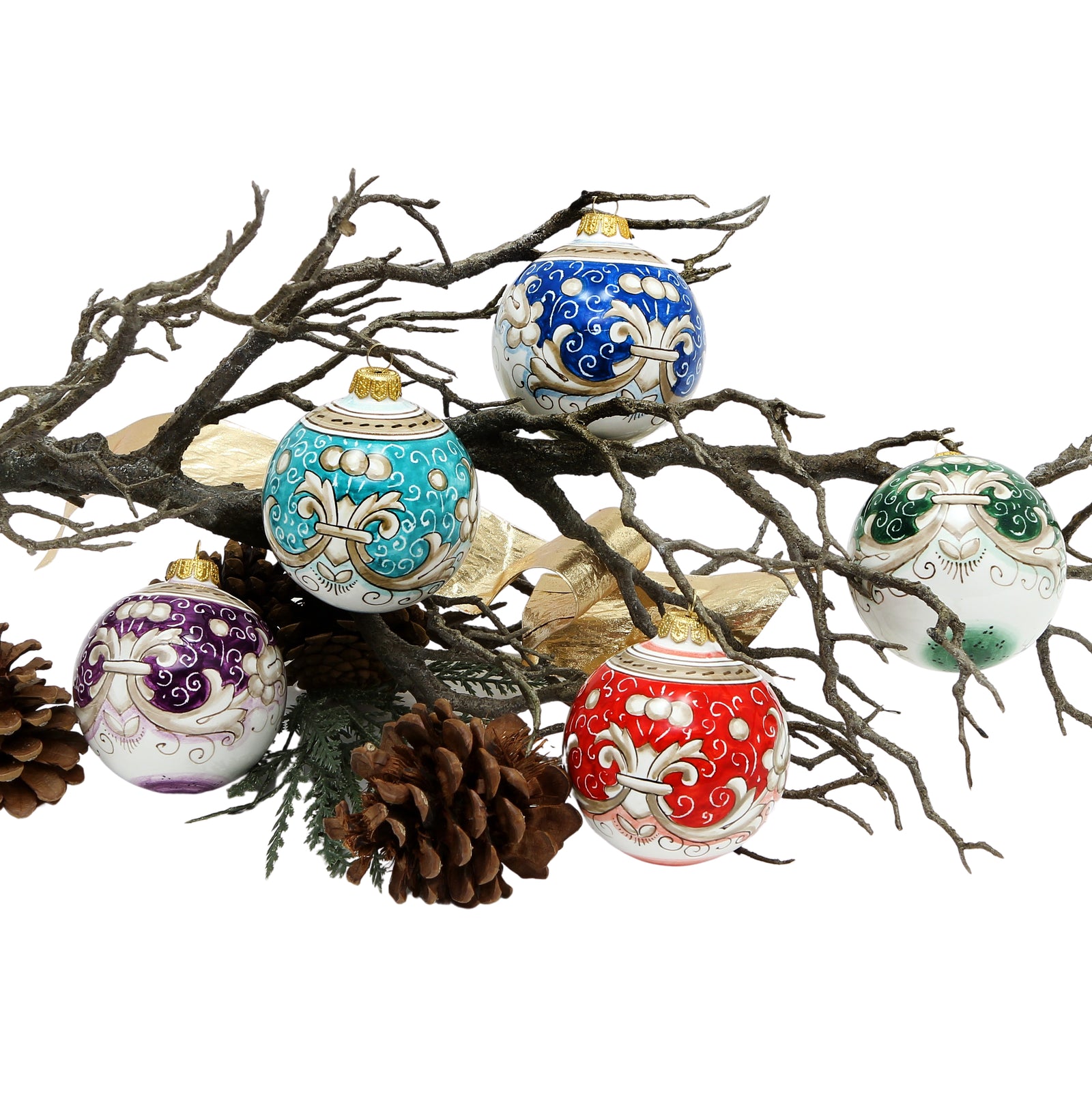 CHRISTMAS ORNAMENT: Deruta Vario Deluxe Round Ball (3" Ø) -  AQUAMARINE TEAL - tops-selection.shop