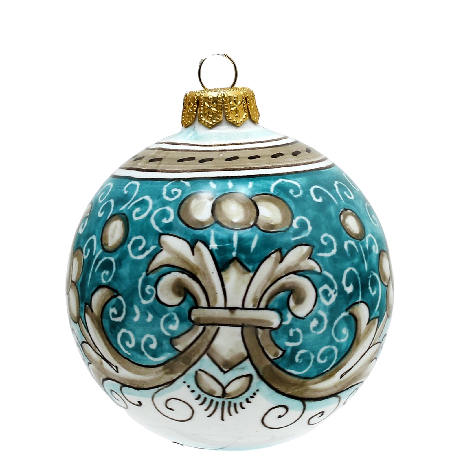 CHRISTMAS ORNAMENT: Deruta Vario Deluxe Round Ball (3" Ø) -  AQUAMARINE TEAL - tops-selection.shop