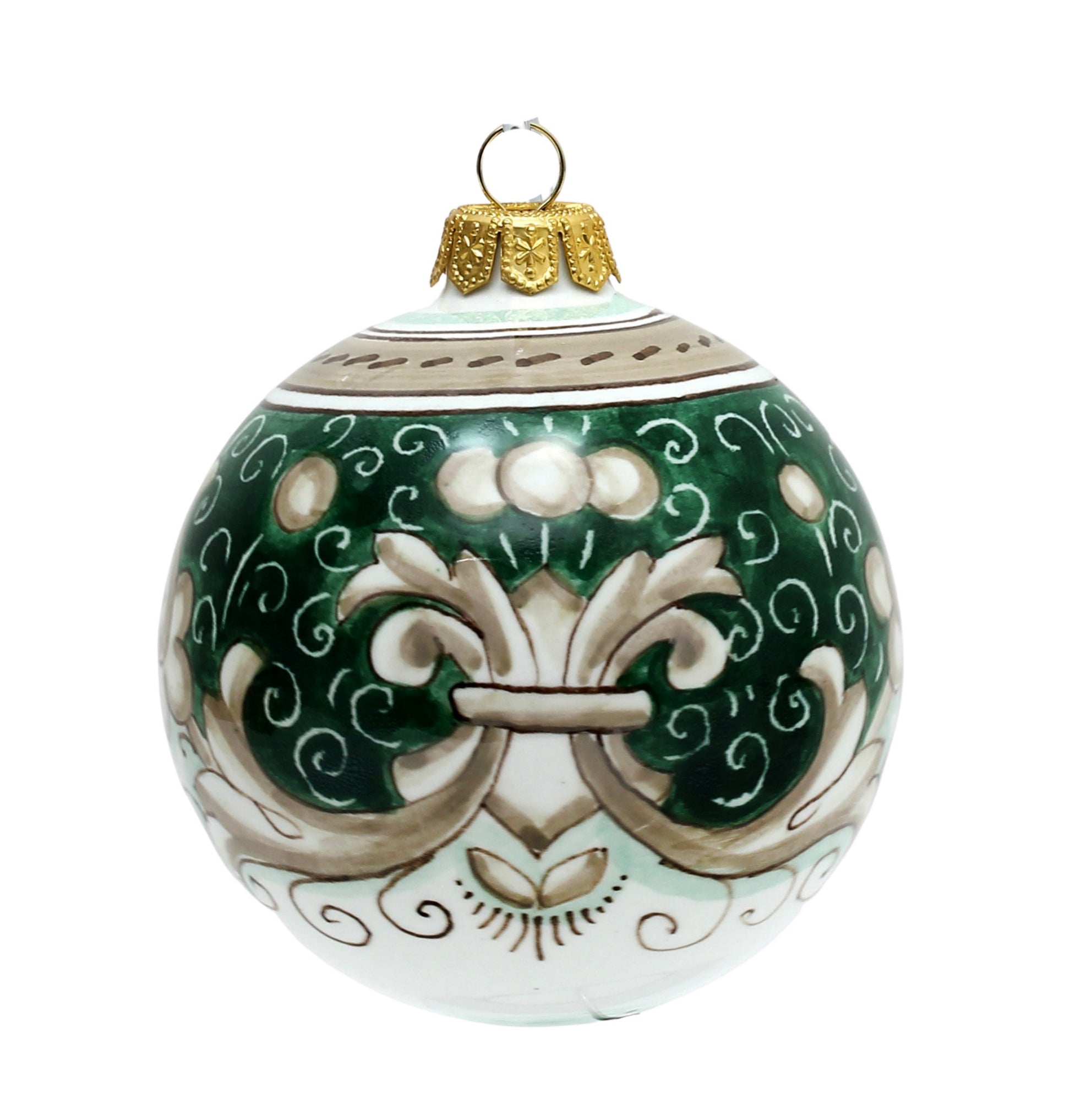 CHRISTMAS ORNAMENT: Deruta Vario Deluxe Round Ball (3&quot; Ø) -  SAGE GREEN - tops-selection.shop