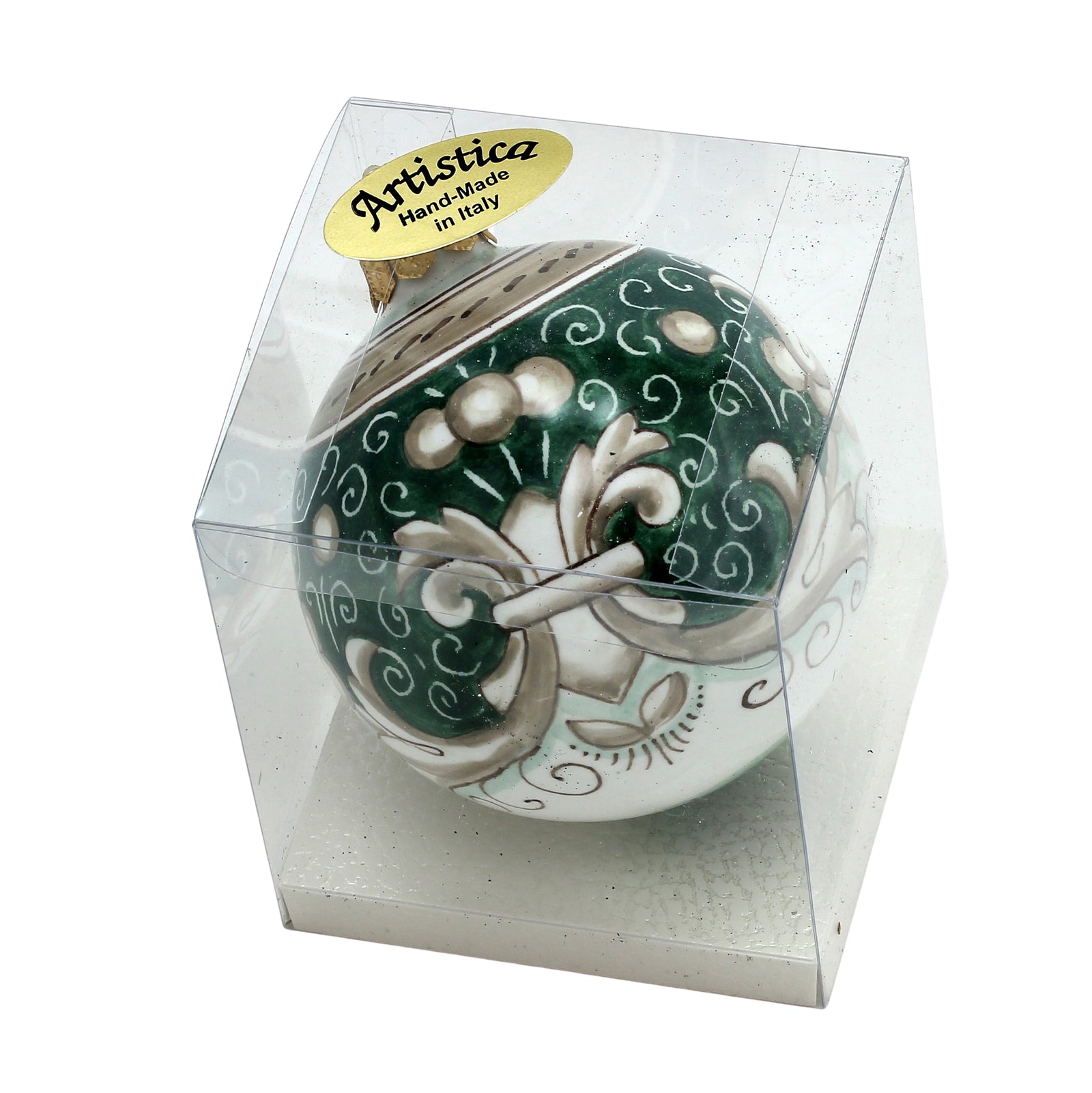 CHRISTMAS ORNAMENT: Deruta Vario Deluxe Round Ball (3" Ø) -  SAGE GREEN - tops-selection.shop