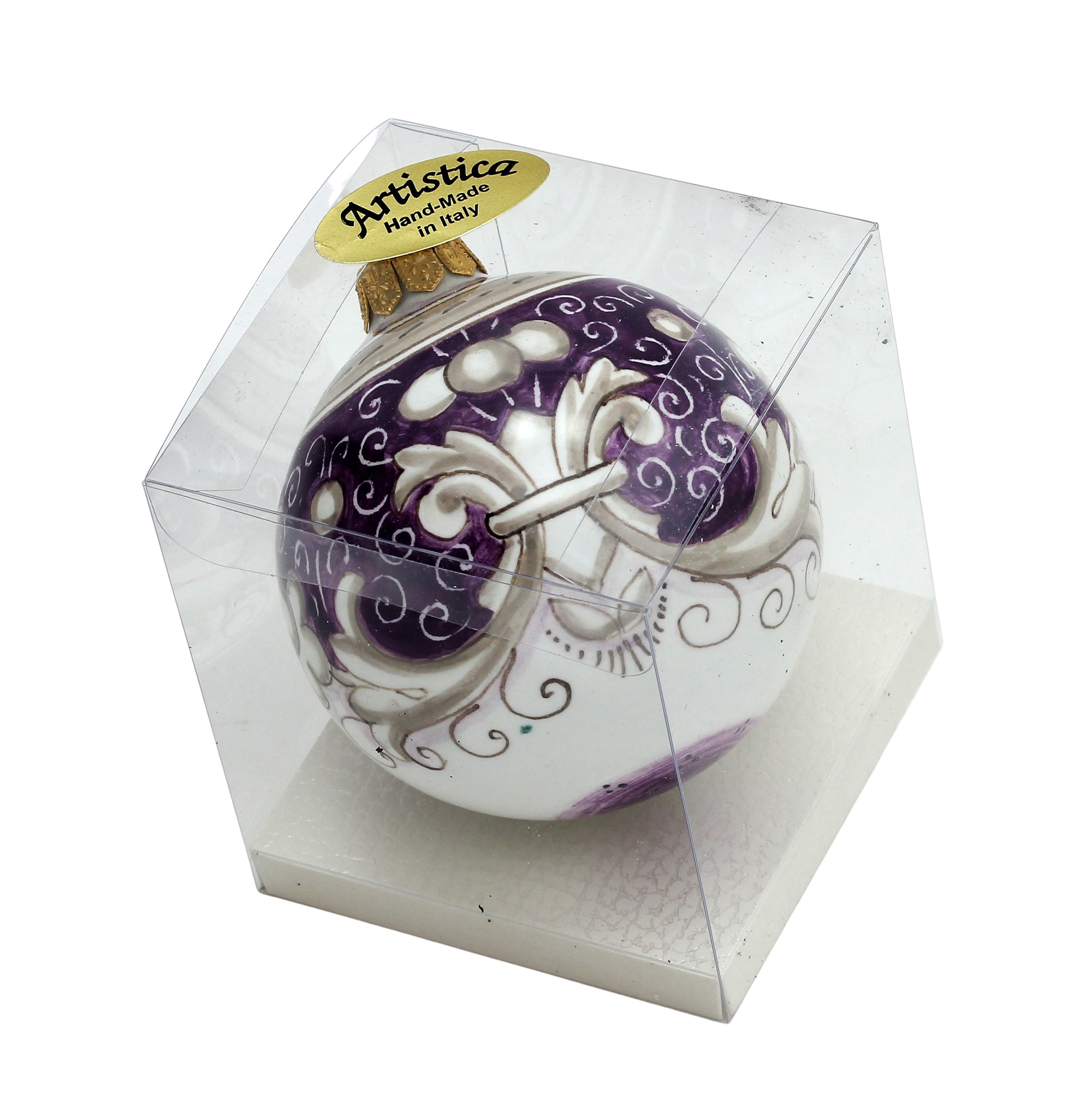 CHRISTMAS ORNAMENT: Deruta Vario Deluxe Round Ball  (3" Ø) - PURPLE RUBINO - tops-selection.shop