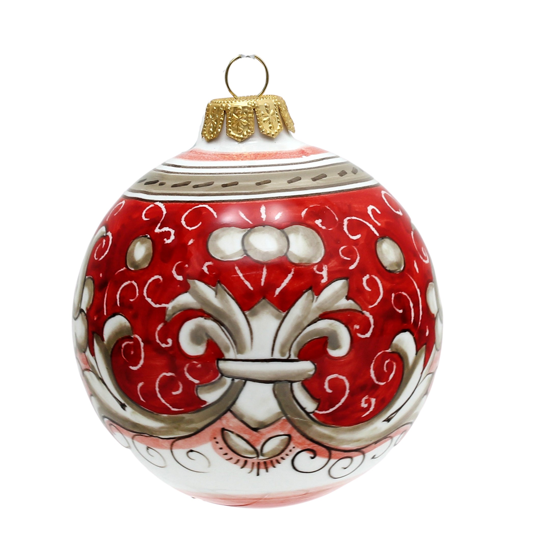 CHRISTMAS ORNAMENT: Deruta Vario Deluxe Round Ball (3&quot; Ø) - CORAL RED - tops-selection.shop