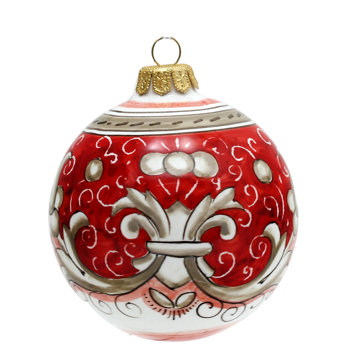 CHRISTMAS ORNAMENT: Deruta Vario Deluxe Round Ball (3" Ø) - CORAL RED - tops-selection.shop