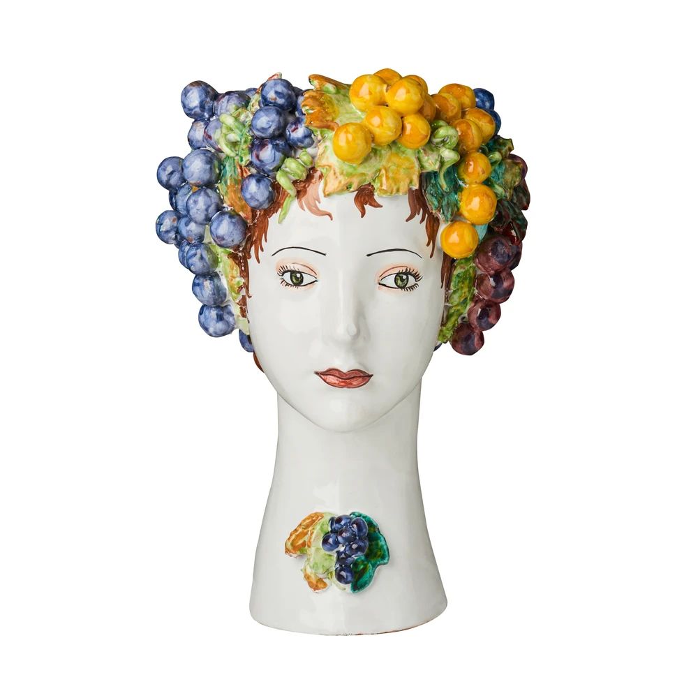 DONATELLO HEADS: Ceramic Head Vase - Grape Decor - tops-selection.shop