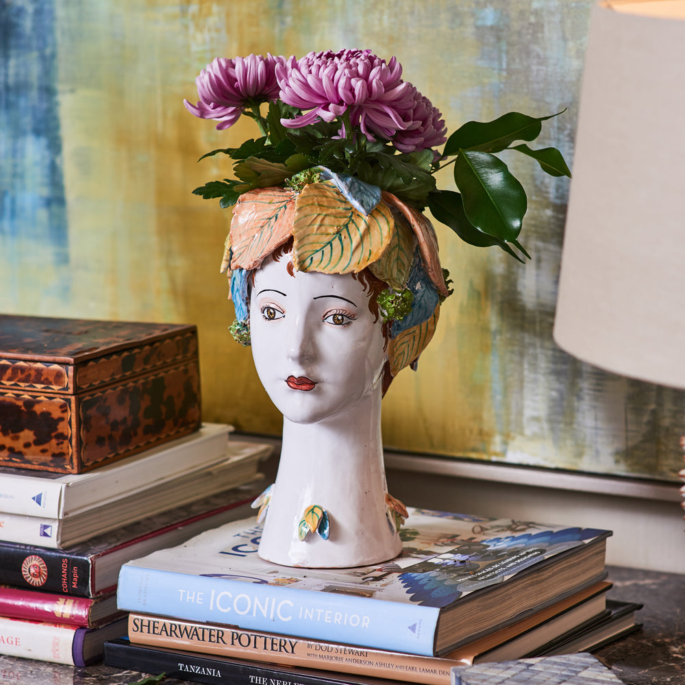 DONATELLO HEADS: Ceramic Head Vase - Leaves Decor - tops-selection.shop