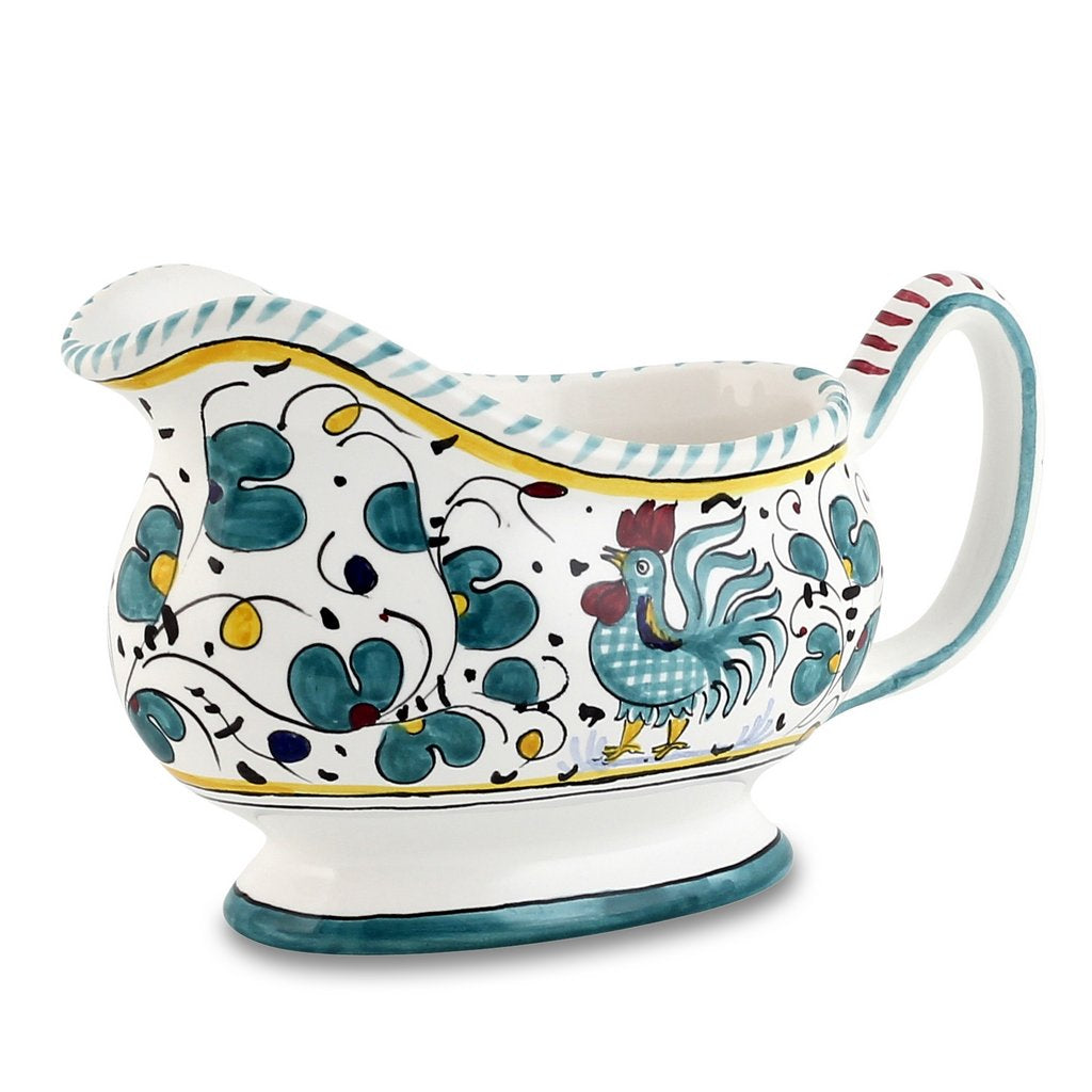 ORVIETO GREEN ROOSTER: Bundle with Butter Dish + Sauce Boat + Spoon Rest - tops-selection.shop
