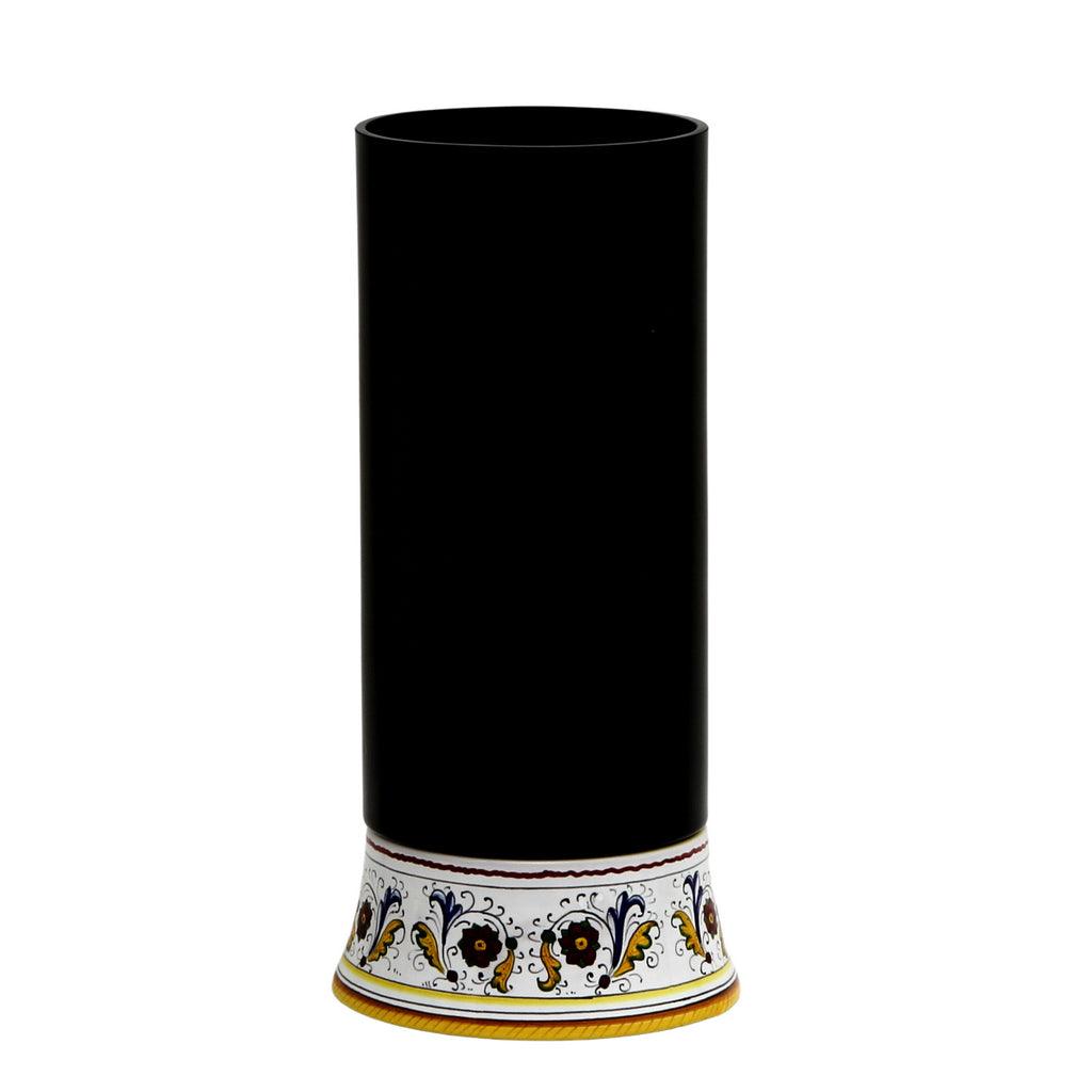 DERUTA BELLA VETRO: Cylindrical Glass Vase on ceramic base PERUGINO design - BLACK Glass - tops-selection.shop