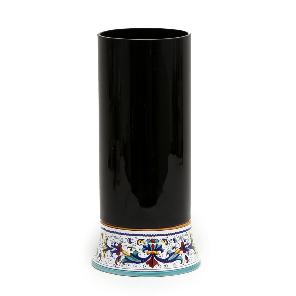 DERUTA BELLA VETRO: Cylindrical Glass Vase on ceramic base RICCO DERUTA design - BLACK Glass - tops-selection.shop