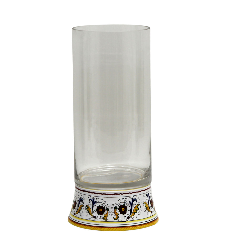 DERUTA BELLA VETRO: Cylindrical Glass Vase on ceramic base PERUGINO design - CLEAR Glass - tops-selection.shop