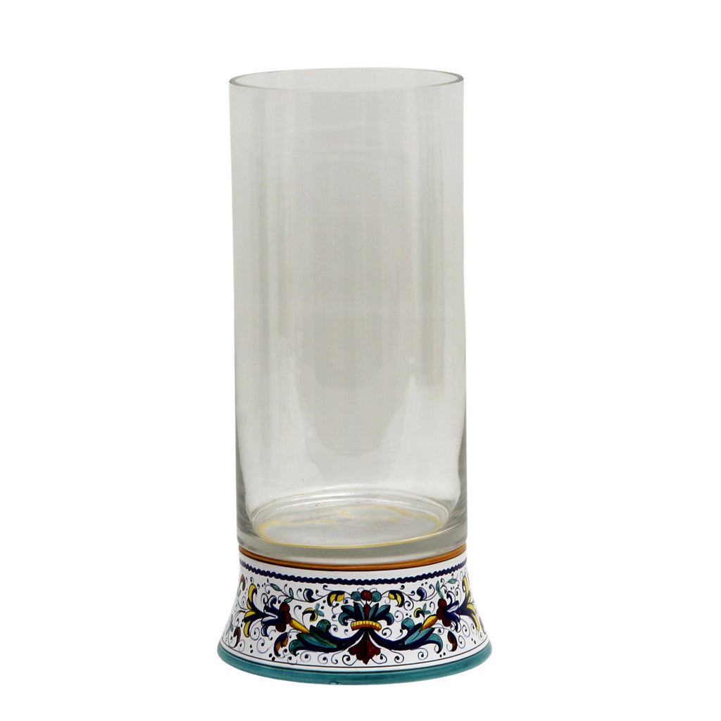 DERUTA BELLA VETRO: Cylindrical Glass Vase on ceramic base RICCO DERUTA design - CLEAR Glass - tops-selection.shop