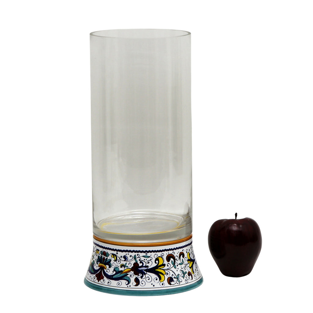 DERUTA BELLA VETRO: Cylindrical Glass Vase on ceramic base RICCO DERUTA design - CLEAR Glass - tops-selection.shop