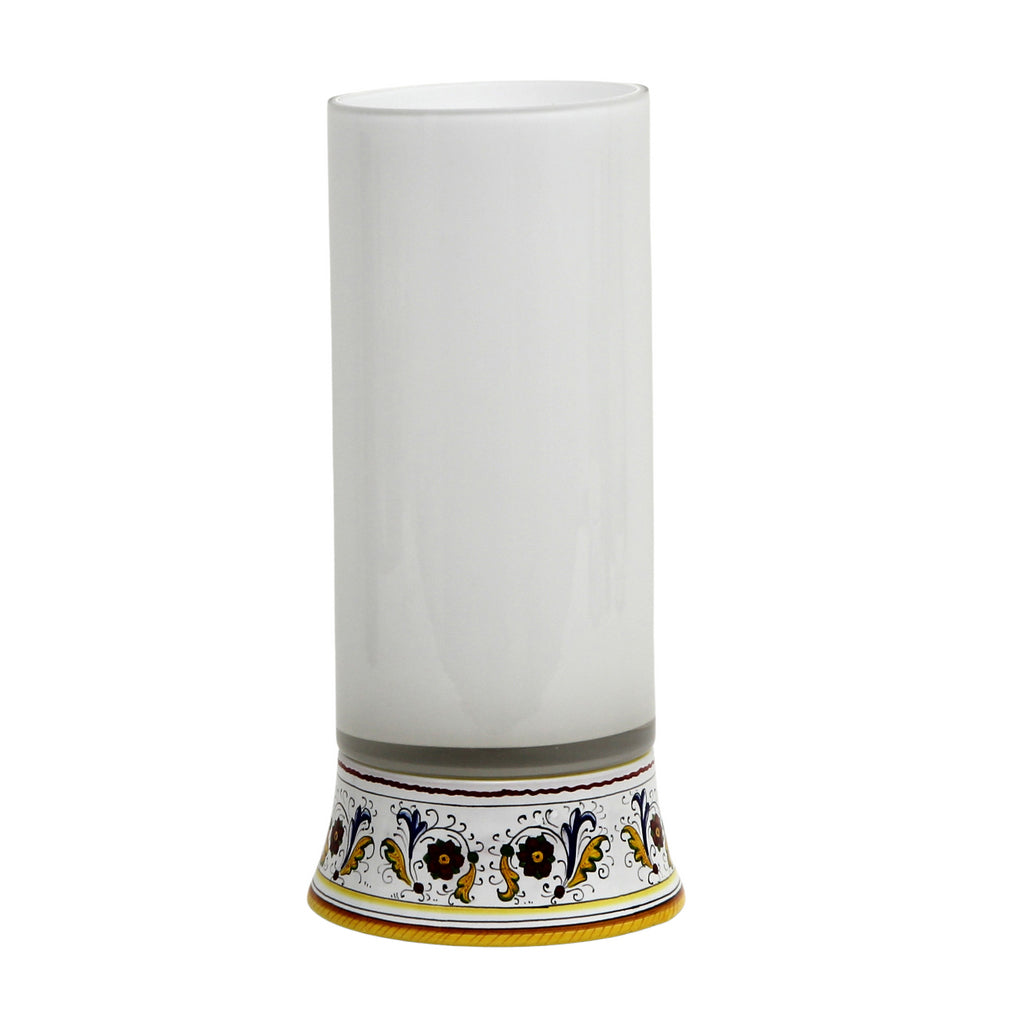 DERUTA BELLA VETRO: Cylindrical Glass Vase on ceramic base PERUGINO design - WHITE Glass - tops-selection.shop