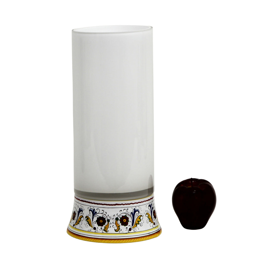DERUTA BELLA VETRO: Cylindrical Glass Vase on ceramic base PERUGINO design - WHITE Glass - tops-selection.shop