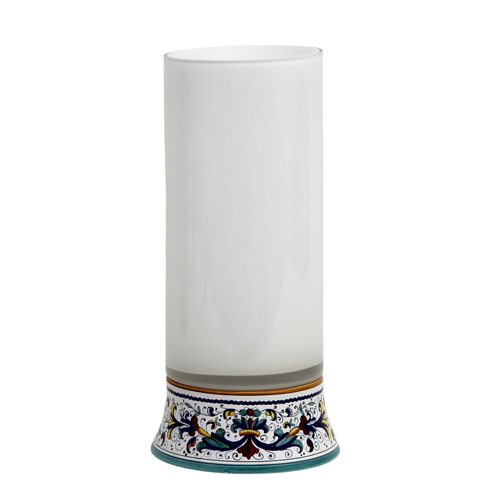 DERUTA BELLA VETRO: Cylindrical Glass Vase on ceramic base RICCO DERUTA design - WHITE Glass - tops-selection.shop