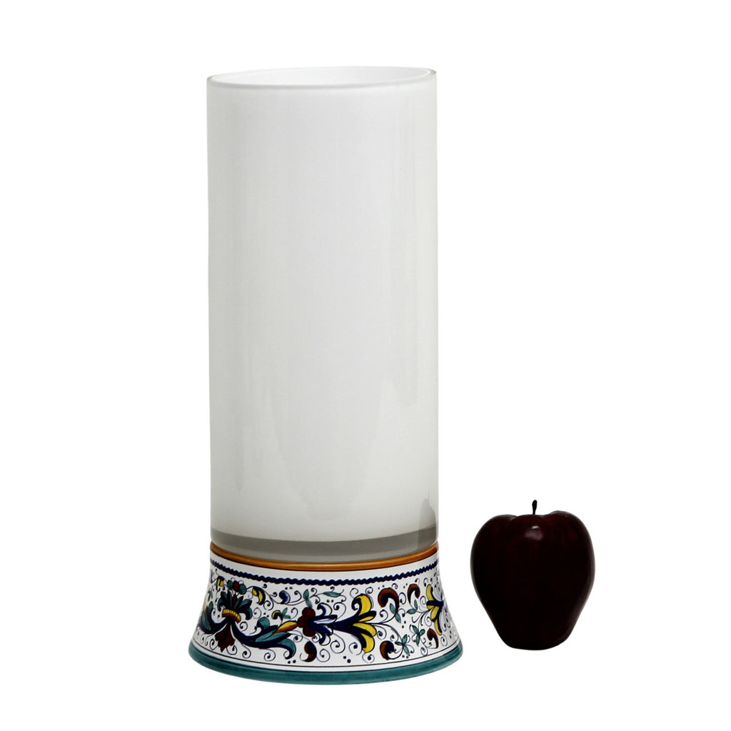 DERUTA BELLA VETRO: Cylindrical Glass Vase on ceramic base RICCO DERUTA design - WHITE Glass - tops-selection.shop
