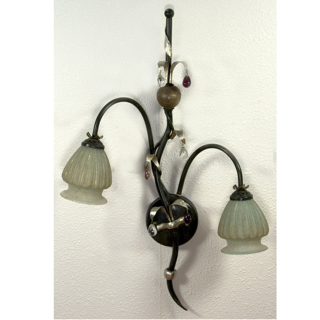 ALBA LAMP: Wall Sconce Light: Murano W Iron Hand Painted Gold Leaf - tops-selection.shop