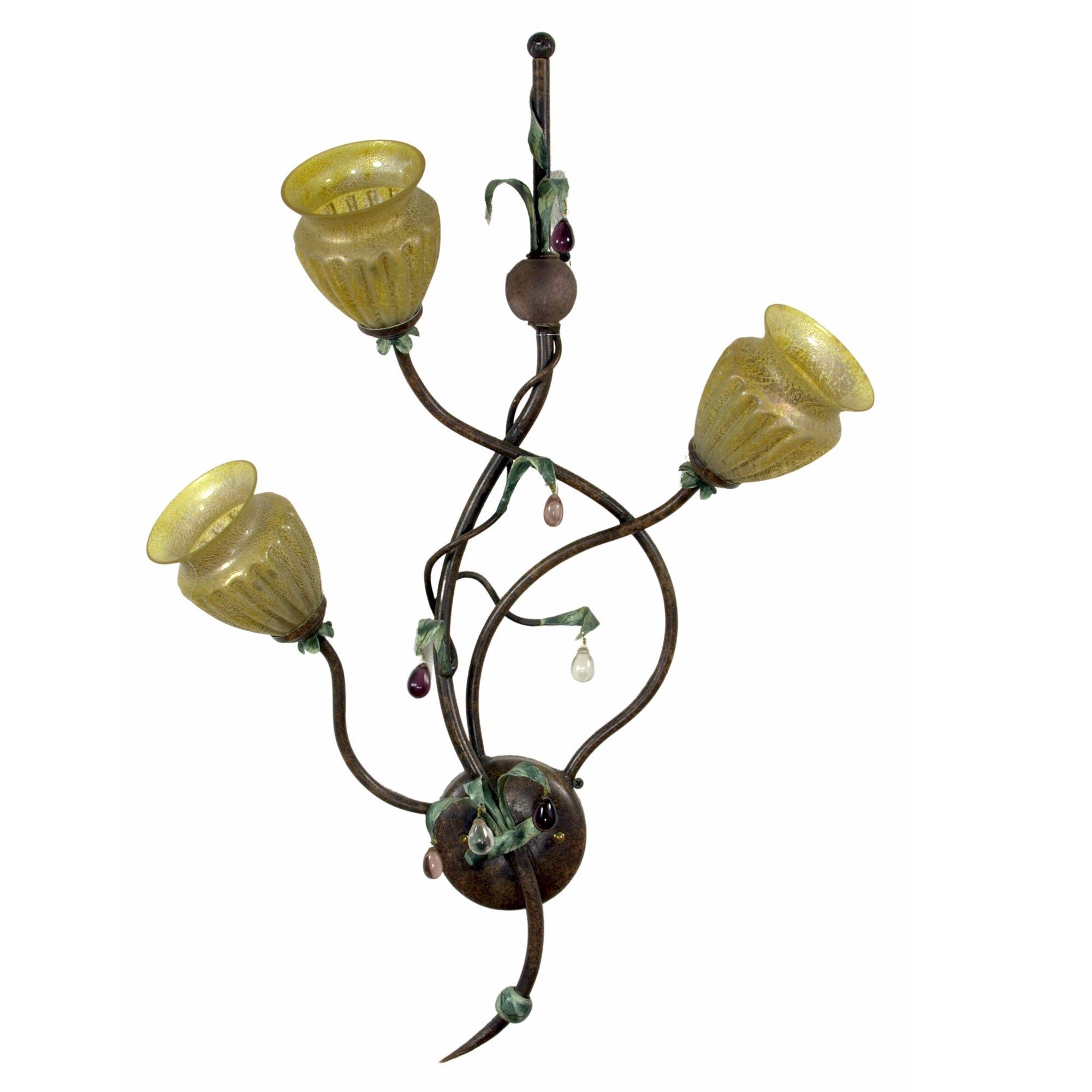 ALBA LAMP: Wall Sconce Light: Murano W Iron Hand Painted Gold Leaf - tops-selection.shop