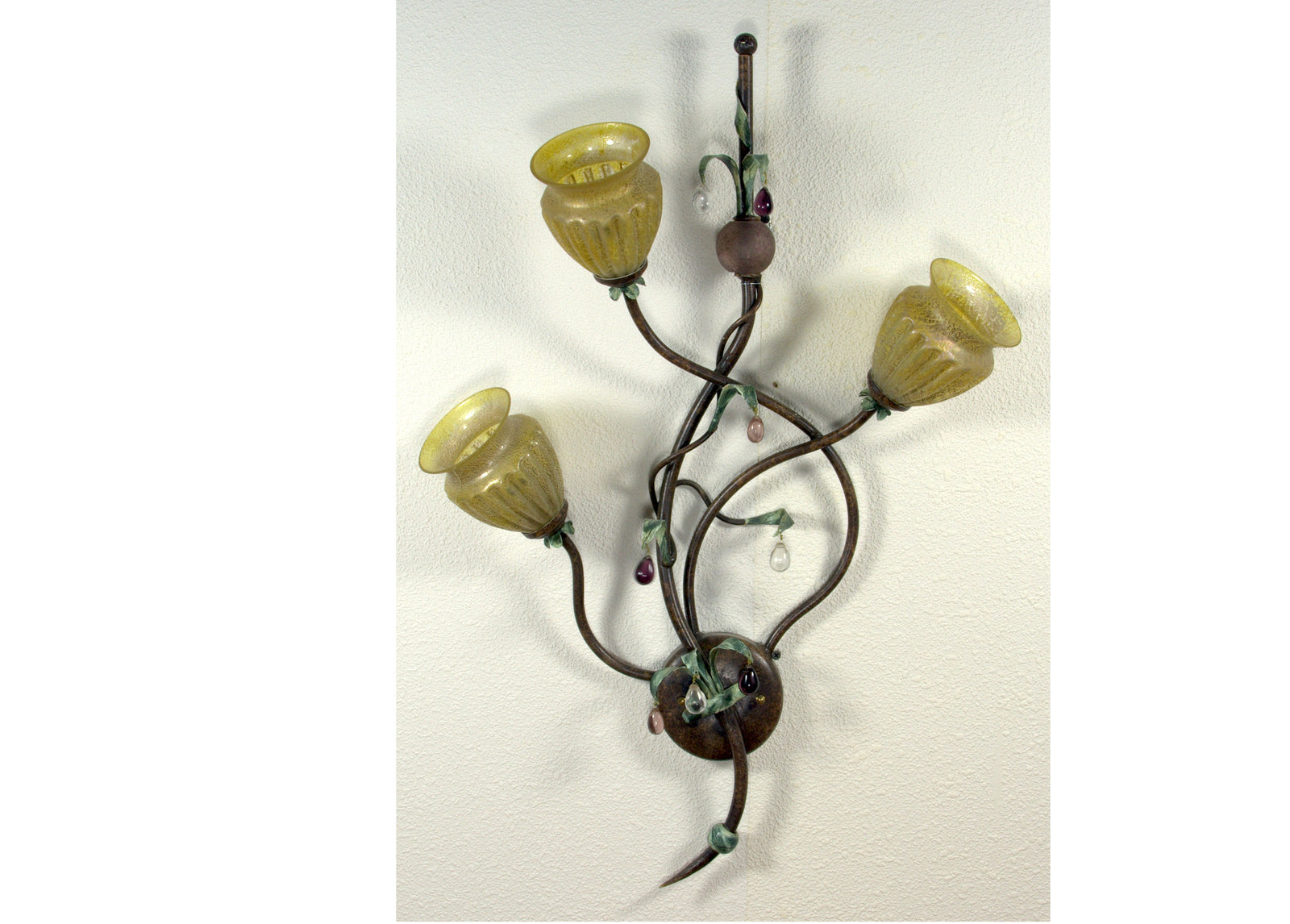 ALBA LAMP: Wall Sconce Light: Murano W Iron Hand Painted Gold Leaf - tops-selection.shop