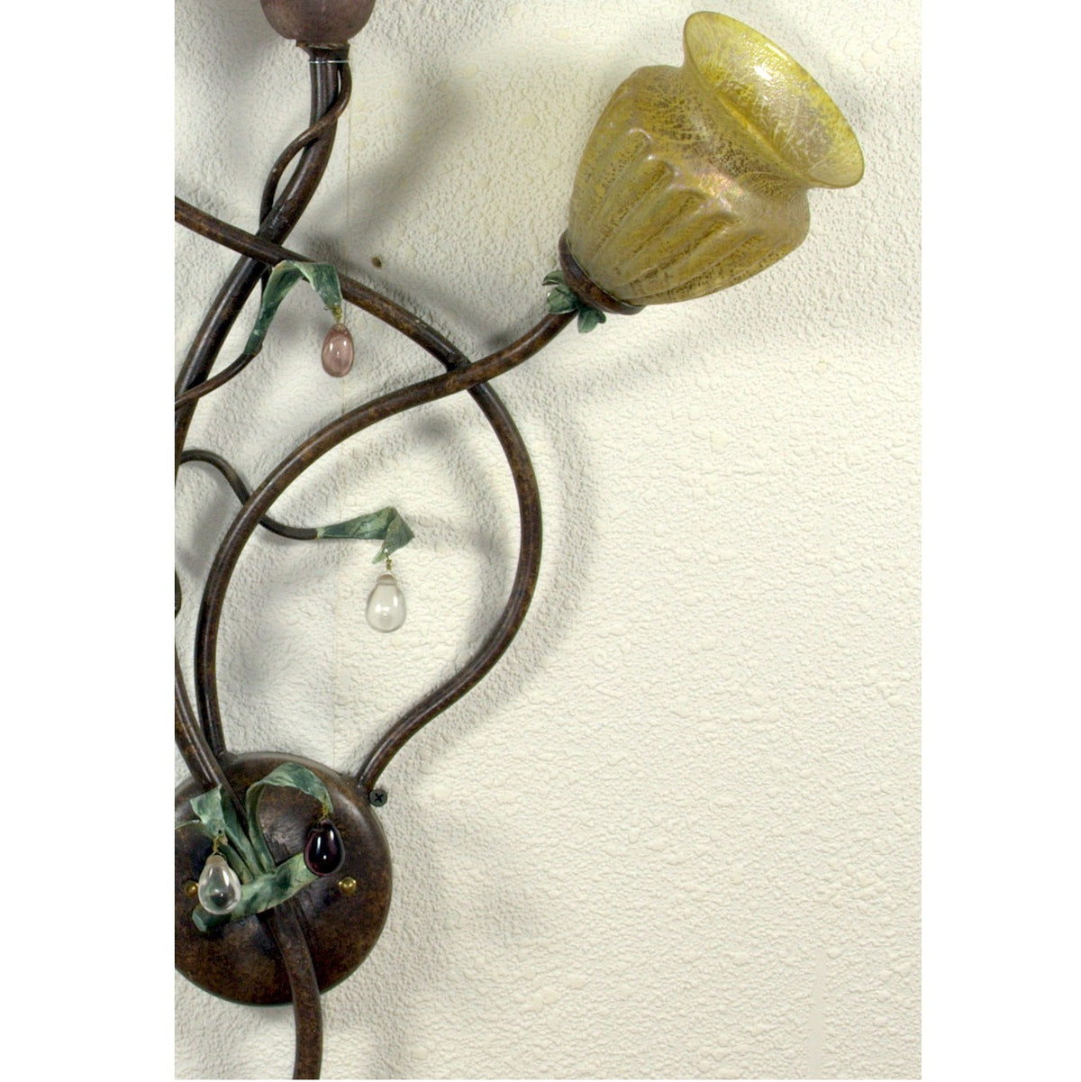 ALBA LAMP: Wall Sconce Light: Murano W Iron Hand Painted Gold Leaf - tops-selection.shop