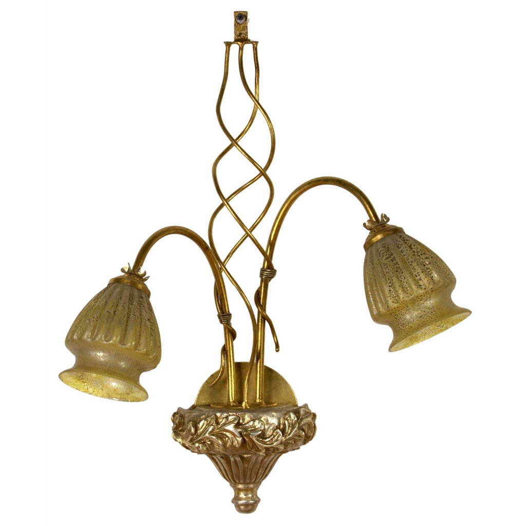 ALBA LAMP: Wall Sconce Light: Murano W Iron Hand Painted Gold Leaf - tops-selection.shop