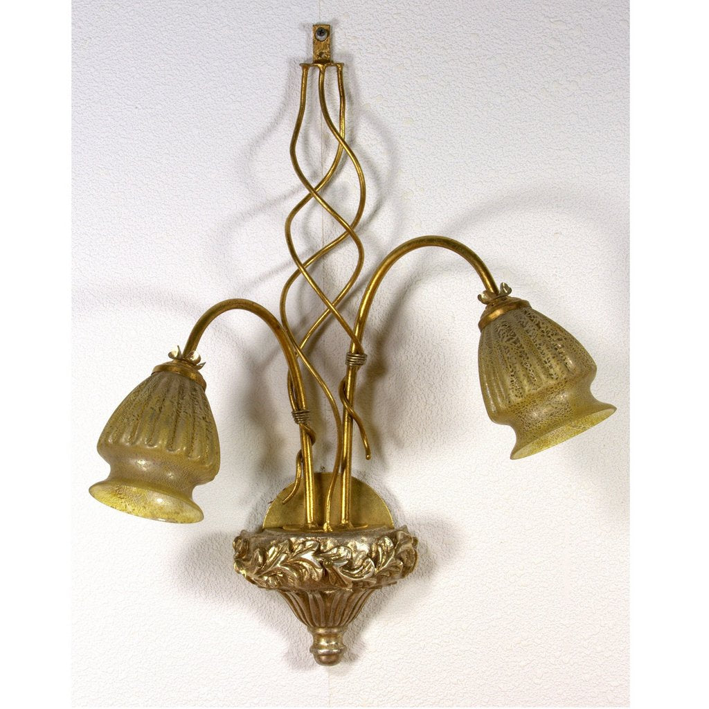 ALBA LAMP: Wall Sconce Light: Murano W Iron Hand Painted Gold Leaf - tops-selection.shop