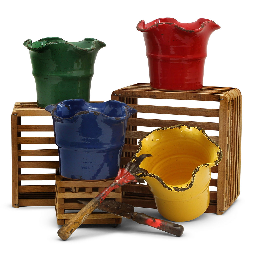 SCAVO Giardini Garden: Large Planter Vase with fluted rim 'AVIATOR' Dark Blue - tops-selection.shop