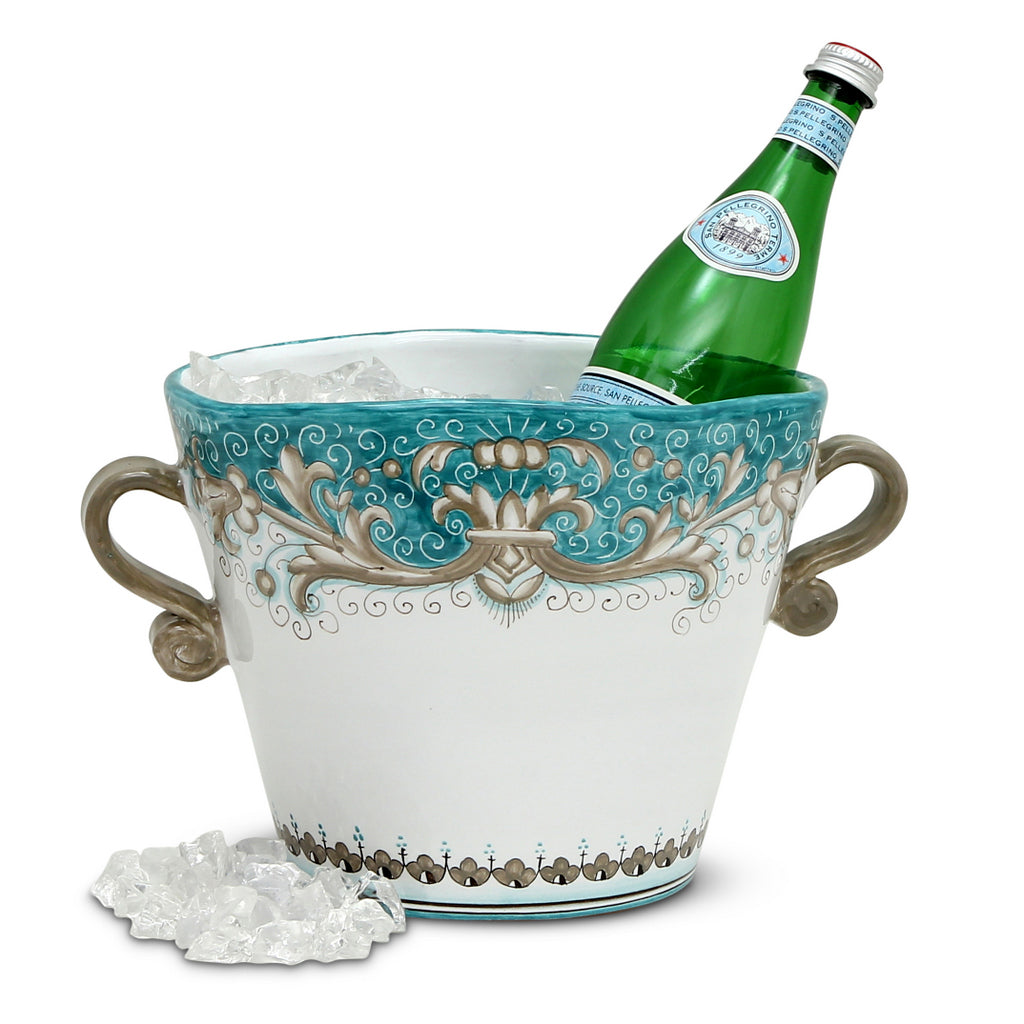 DERUTA COLORI: Ice Bucket Oval with handles - AQUA/TEAL - tops-selection.shop