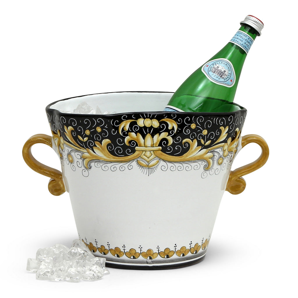 DERUTA COLORI: Ice Bucket Oval with handles - BLACK/GOLD - tops-selection.shop
