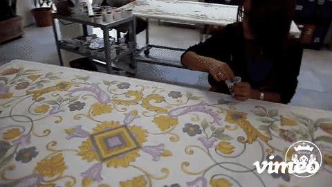 CERAMIC STONE TABLE + IRON BASE: ALTAMURA Design - Hand Painted in Deruta, Italy. - tops-selection.shop