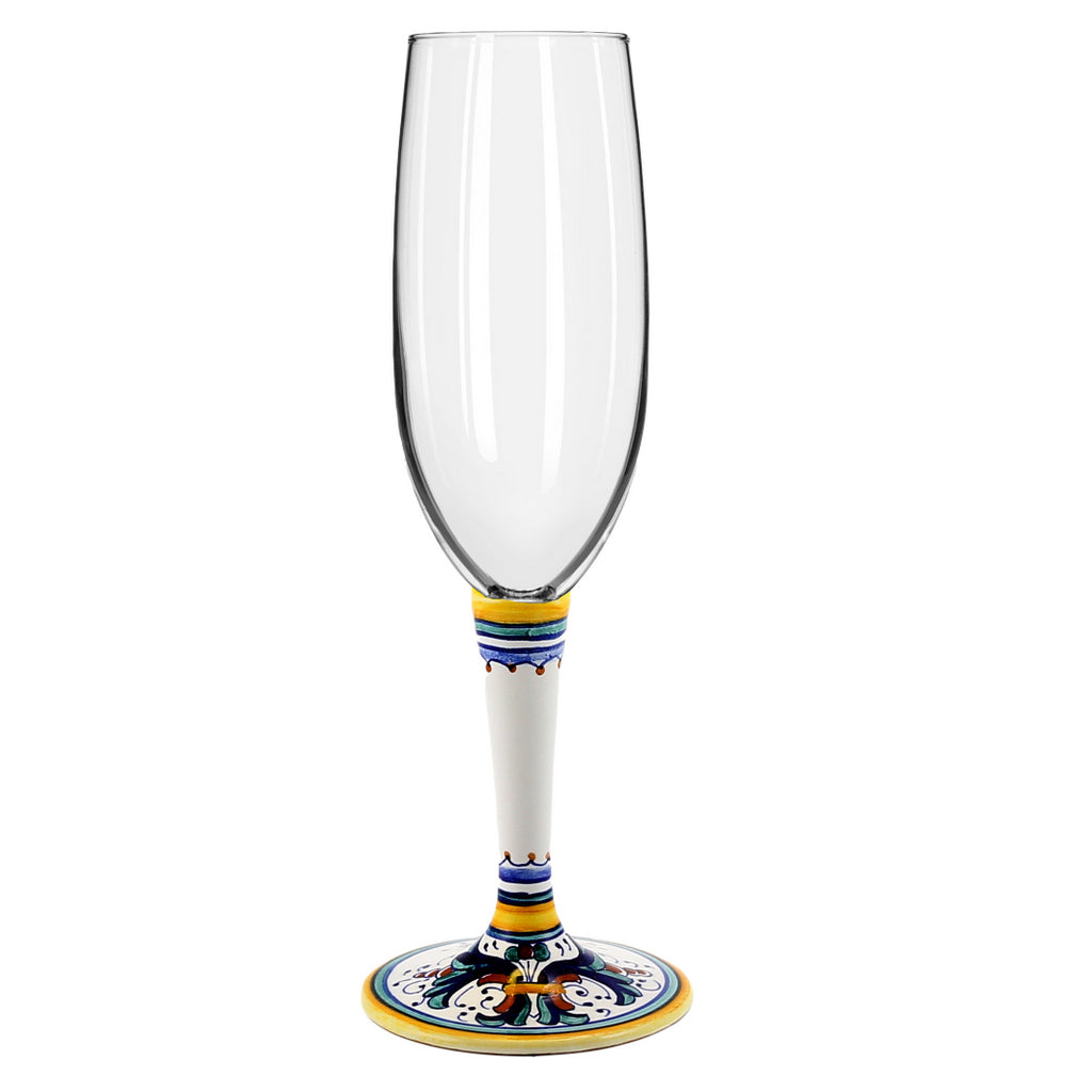 DERUTA STEMWARE: Champagne Flute on Hand Painted Ceramic Base RICCO DERUTA Design - tops-selection.shop