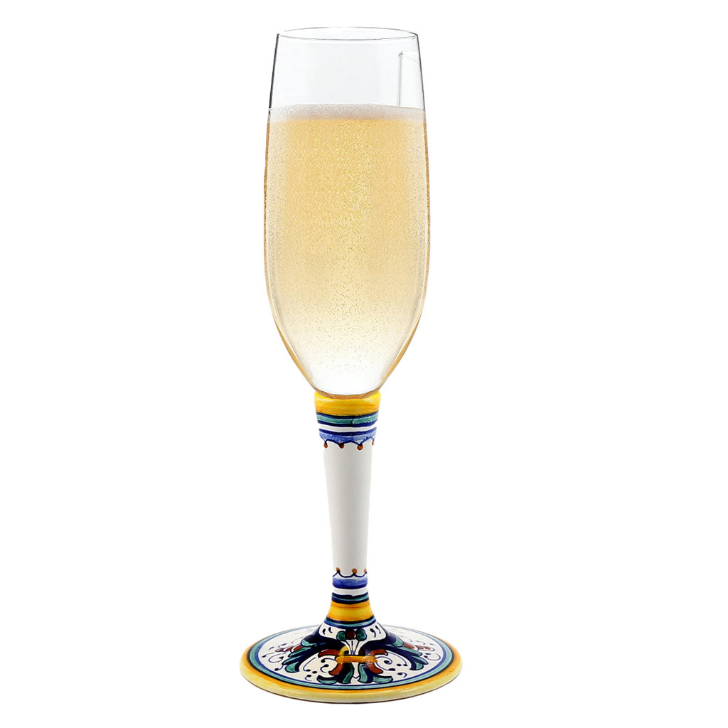 DERUTA STEMWARE: Champagne Flute on Hand Painted Ceramic Base RICCO DERUTA Design - tops-selection.shop