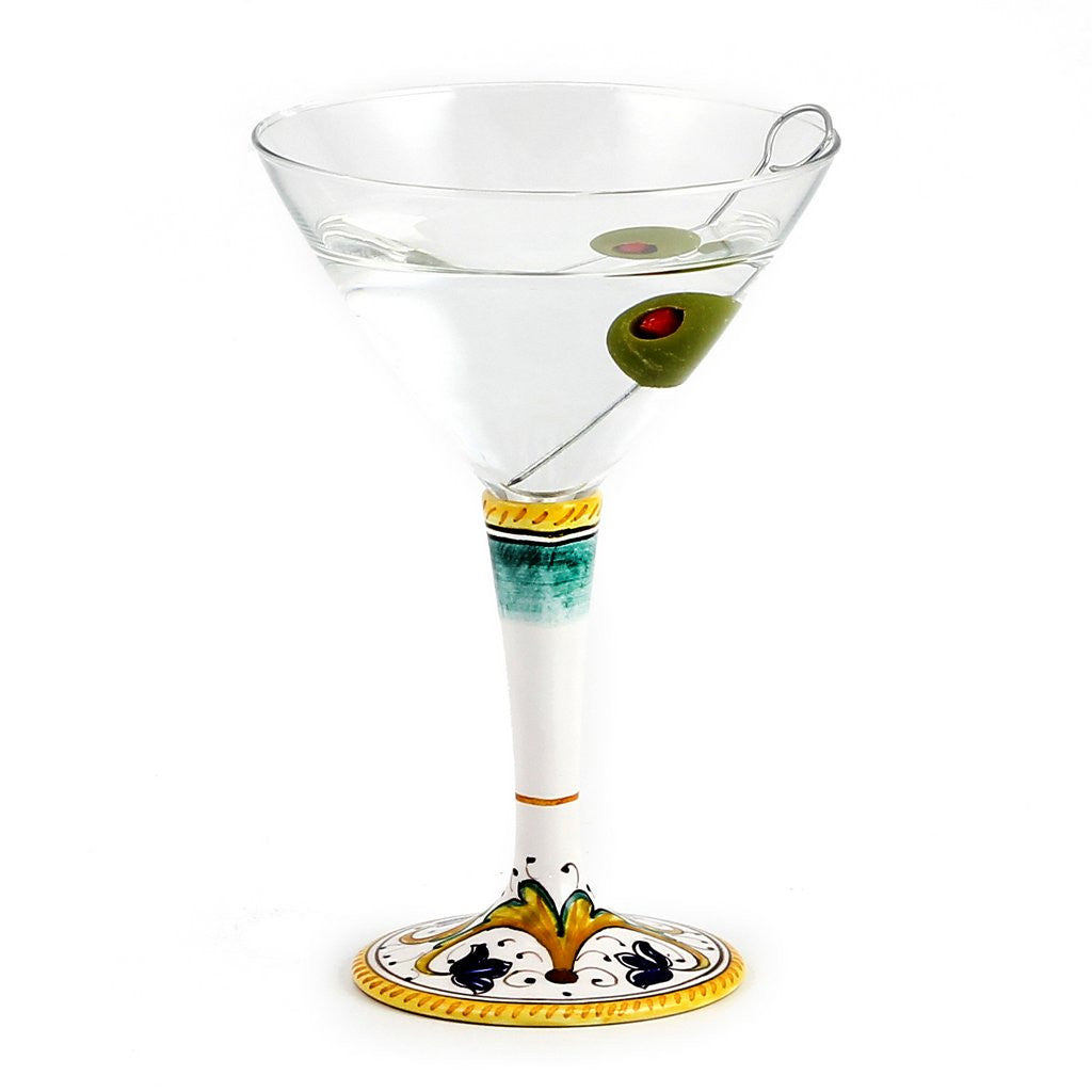 DERUTA STEMWARE: Martini Glass on Hand Painted Ceramic Base PERUGINO Design - tops-selection.shop