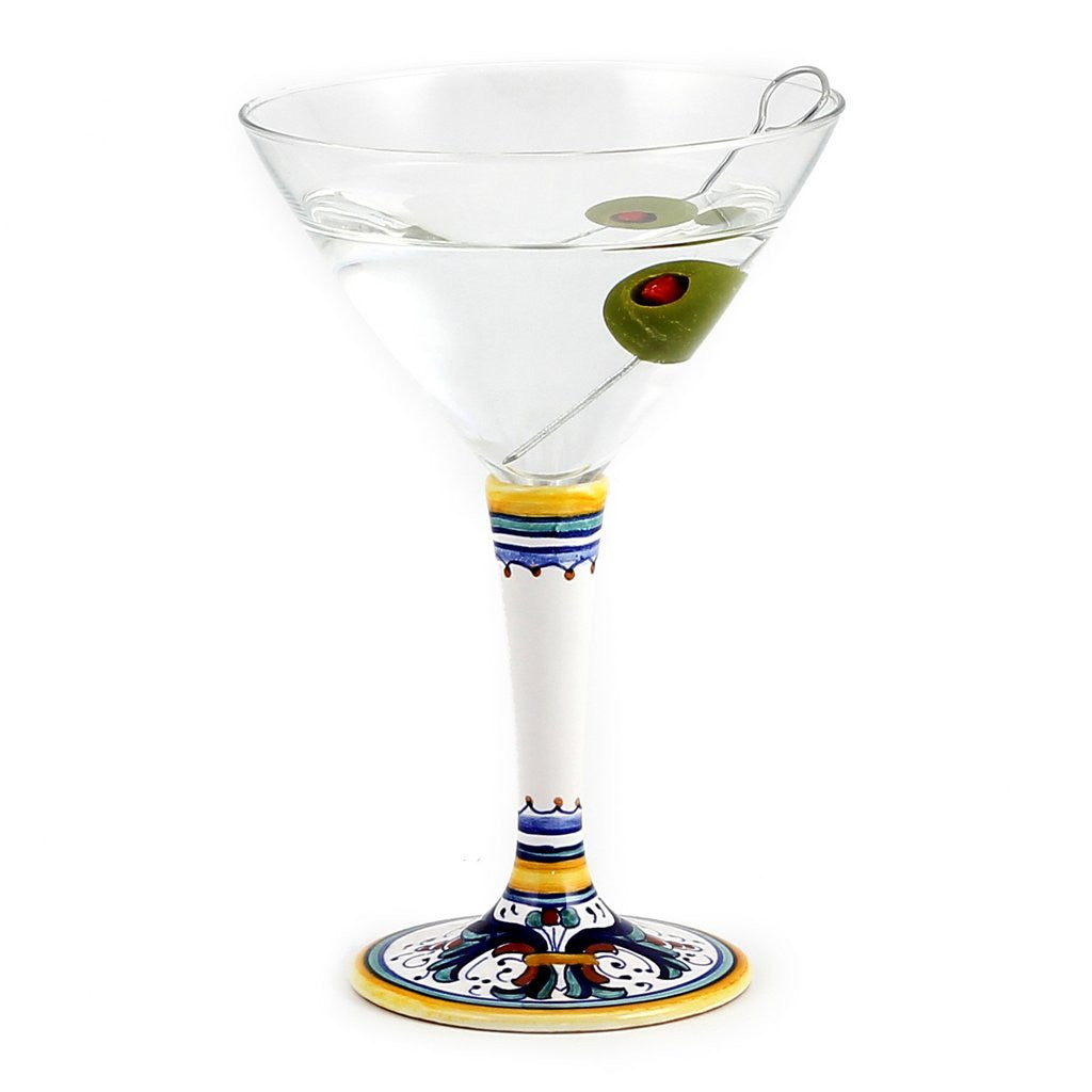 DERUTA STEMWARE: Martini Glass on Hand Painted Ceramic Base RICCO DERUTA Design - tops-selection.shop