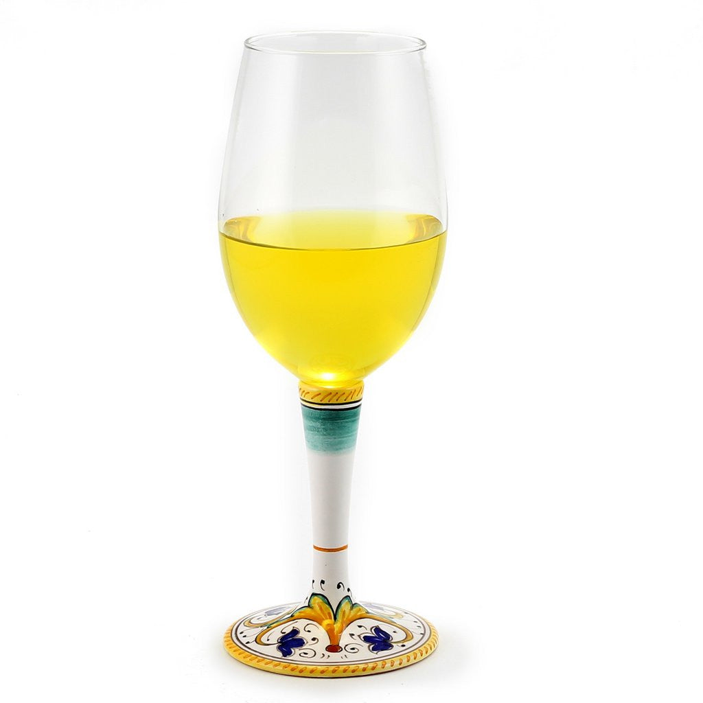 DERUTA STEMWARE: Pinot Glass on Hand Painted Ceramic Base PERUGINO Design - tops-selection.shop