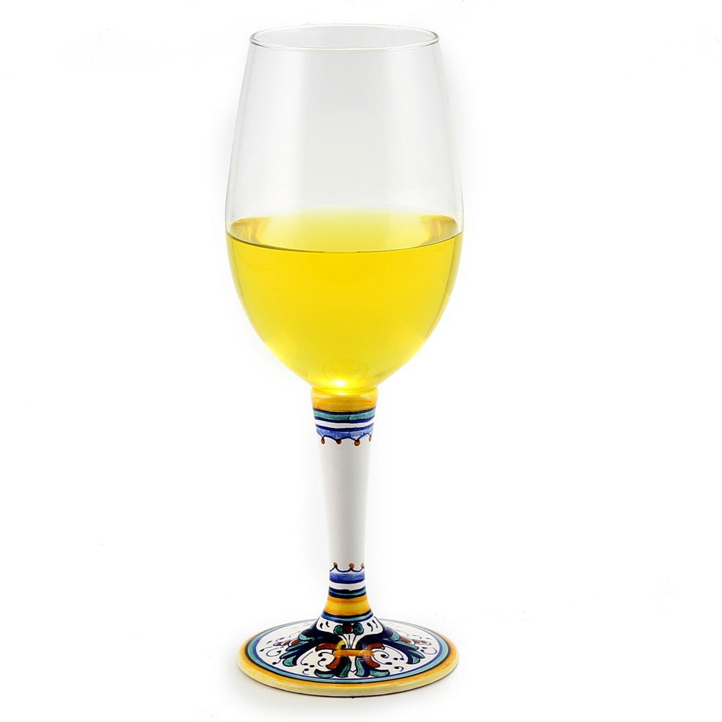 DERUTA STEMWARE: Pinot Glass on Hand Painted Ceramic Base RICCO DERUTA Design - tops-selection.shop