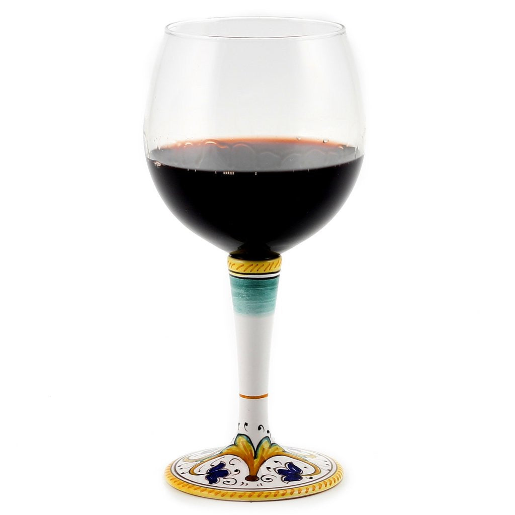 DERUTA STEMWARE: Burgundy Balloon Glass on Hand Painted Ceramic Base PERUGINO Design - tops-selection.shop