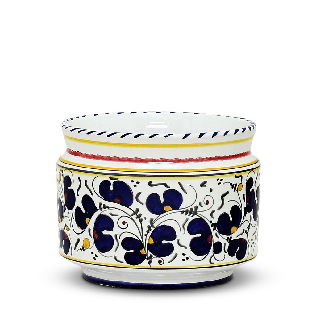 ORVIETO BLUE ROOSTER: Cylindrical Cover Pot - Cachepot Planter (Small) - tops-selection.shop