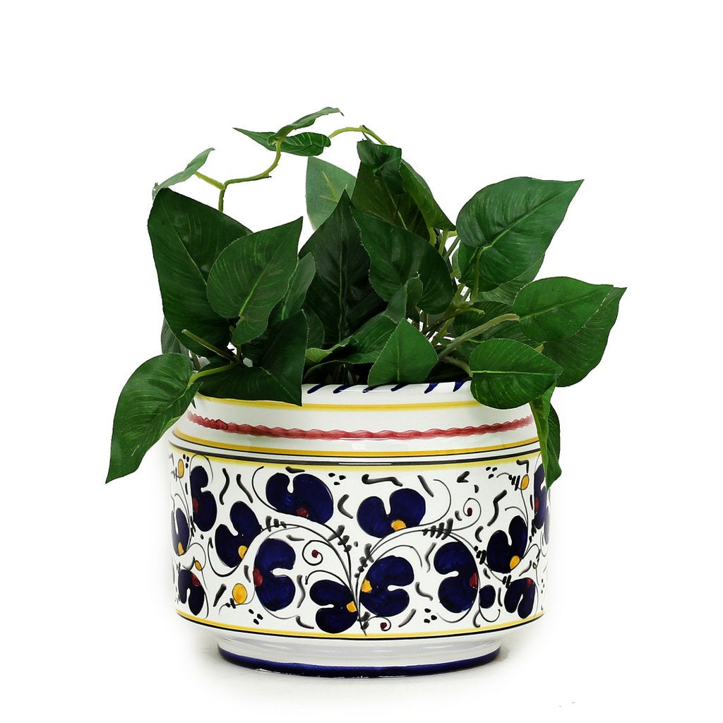 ORVIETO BLUE ROOSTER: Cylindrical Cover Pot - Cachepot Planter (Small) - tops-selection.shop