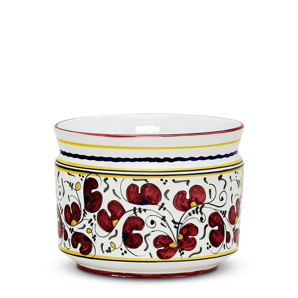 ORVIETO RED ROOSTER: Cylindrical Cover Pot - Cachepot Planter (Small) - tops-selection.shop